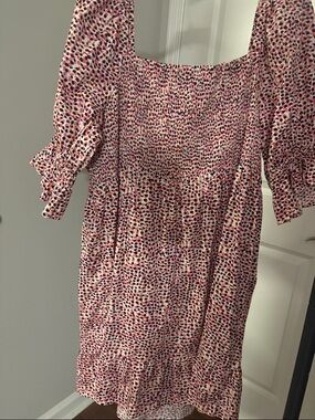 Pink Multicolor Smocked Square-Neck Mini Dress